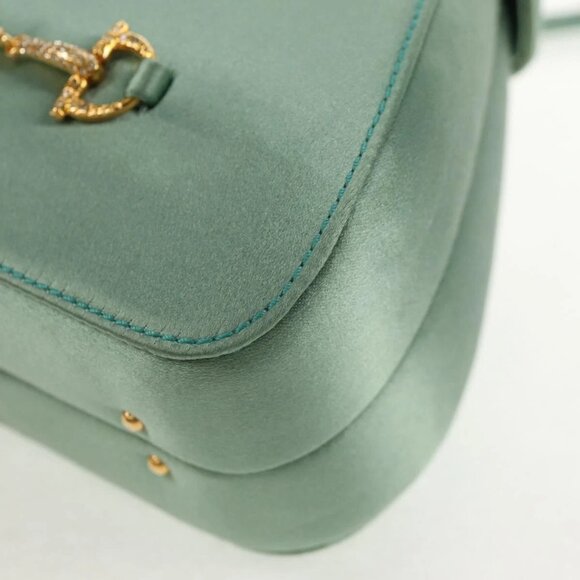 GUCCI Horsebit Backpack Satin Turquoise Blue Gold 005 781 0316 Auth am9199A - Picture 5 of 16